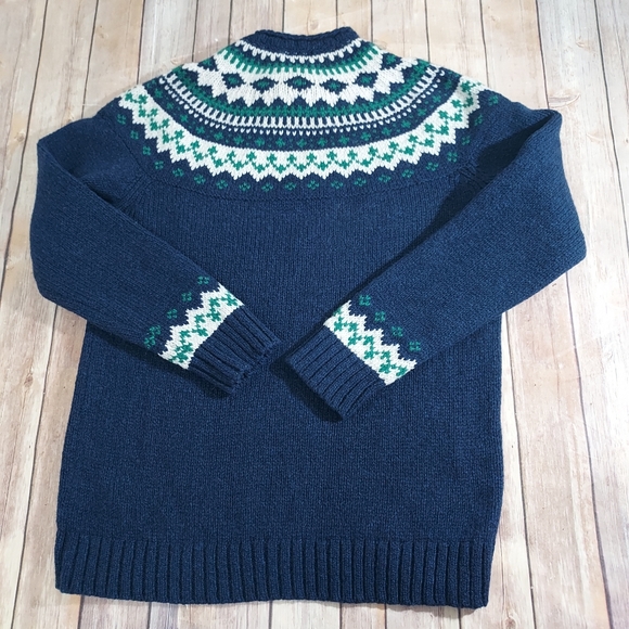 LL Bean Blue Wool Fair Isle Sweater L - Picture 3 of 12